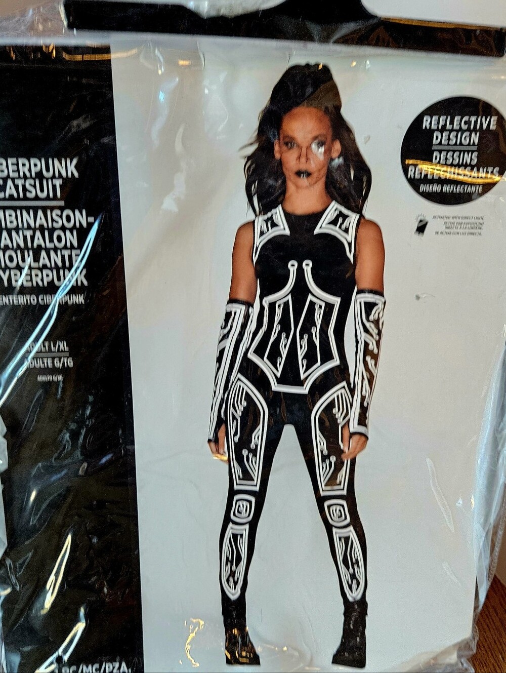 Cyberpunk Catsuit Costume Reflective Design Womens Size L/XL Halloween Sci-Fi